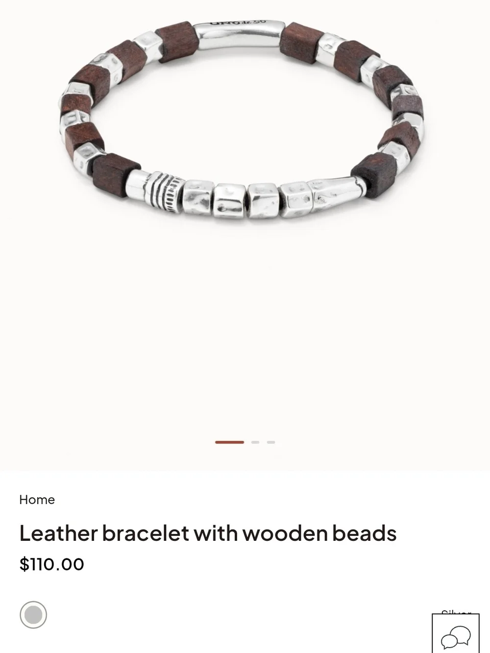 UNO de 50 Wooden & Silver Beaded Bracelet - Brown/Silver Size XL 7.3